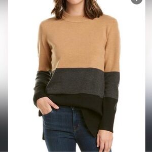 French Connection Mock Neck Tan Beige Black Gray Striped Colorblock Sweater XS